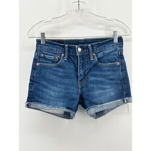 Levis 511 Denim Cut Off Shorts Medium Wash Blue W28 L30 Frayed Hem Womens